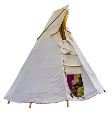White canvas teepee with its door flap open